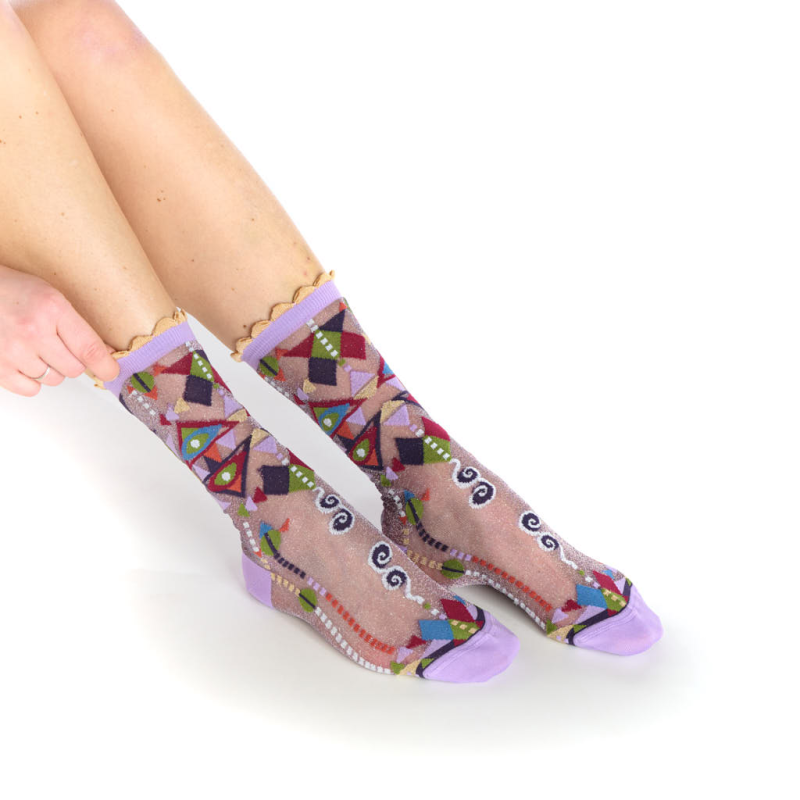 chaussettes transparentes Précieuses Adel Fil de Jour géométrique violet