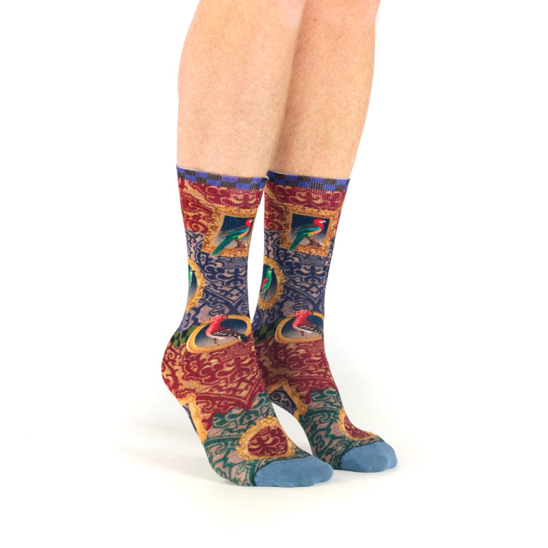 chaussettes bambou Pompadour Dub & Drino perroquets bordeaux bleu nuit