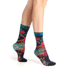 chaussettes imprimées Yule Dub & Drino floral flocons noir rouge