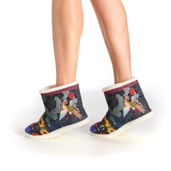 chaussons Soleil Dub & Drino oiseau figuratif noir tournesols