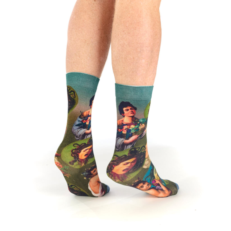 chaussettes homme Caravage Ruban Rouge Museum vert olive figuratif