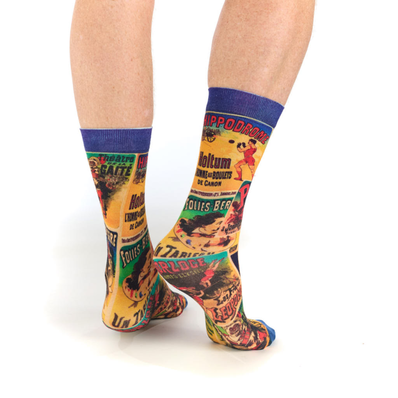 chaussettes homme Affiches Ruban Rouge Museum Jules Chéret jaune bleu