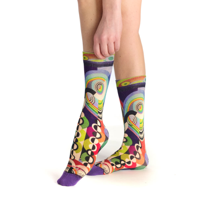 chaussette Infini Ruban Rouge femme cercles multicolores motif Delaunay bambou