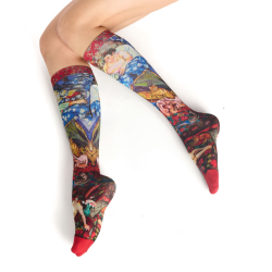mi-bas Raminou Ruban Rouge femme motif figuratif chat floral Suzanne Valadon bambou