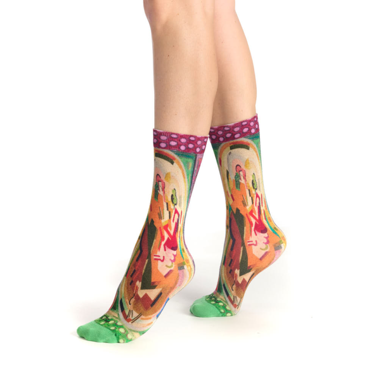 chaussette Rose Vert Ruban Rouge femme motif cubiste Albert Gleizes bambou