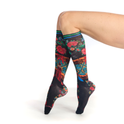 mi-bas imprimés Yule Dub & Drino floral flocons noir rouge