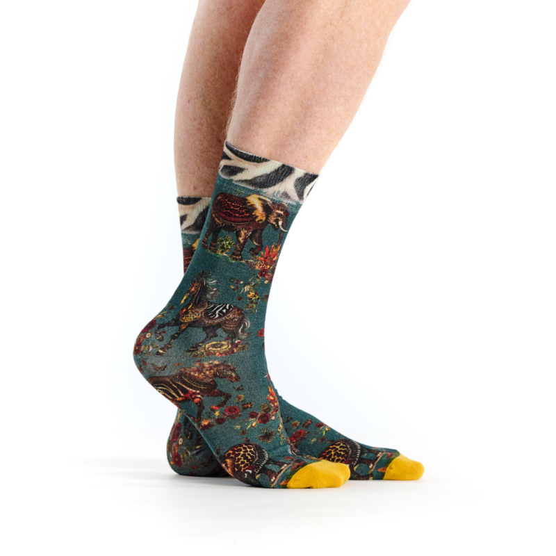 chaussette Sauvage Dub & Drino homme motif animalier éléphants zèbres bambou