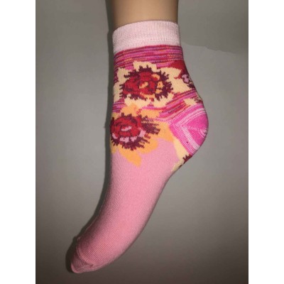 Socquette grosses fleurs rose