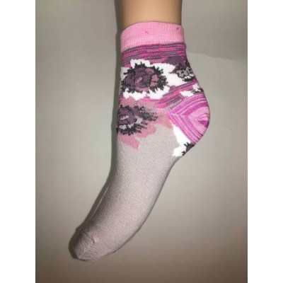 Socquette grosse fleurs gris