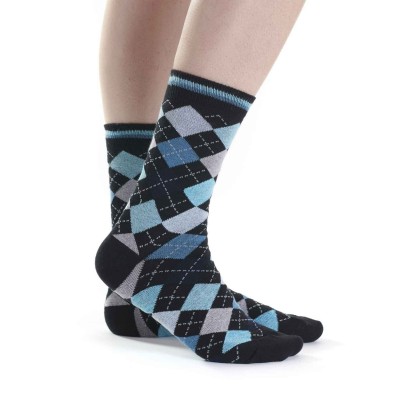 chaussette motif carreaux bleu