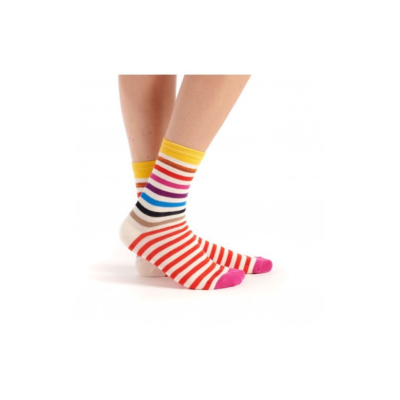 chaussette multicolore ruban rouge