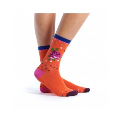 chaussette cheville couleur orange motif trem