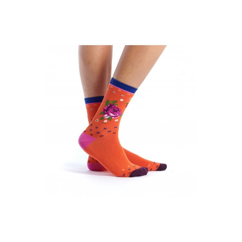 chaussette cheville couleur orange motif trem