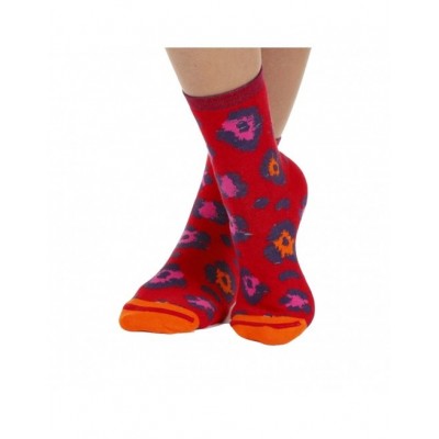 chaussette rouge a motifs pointe orange