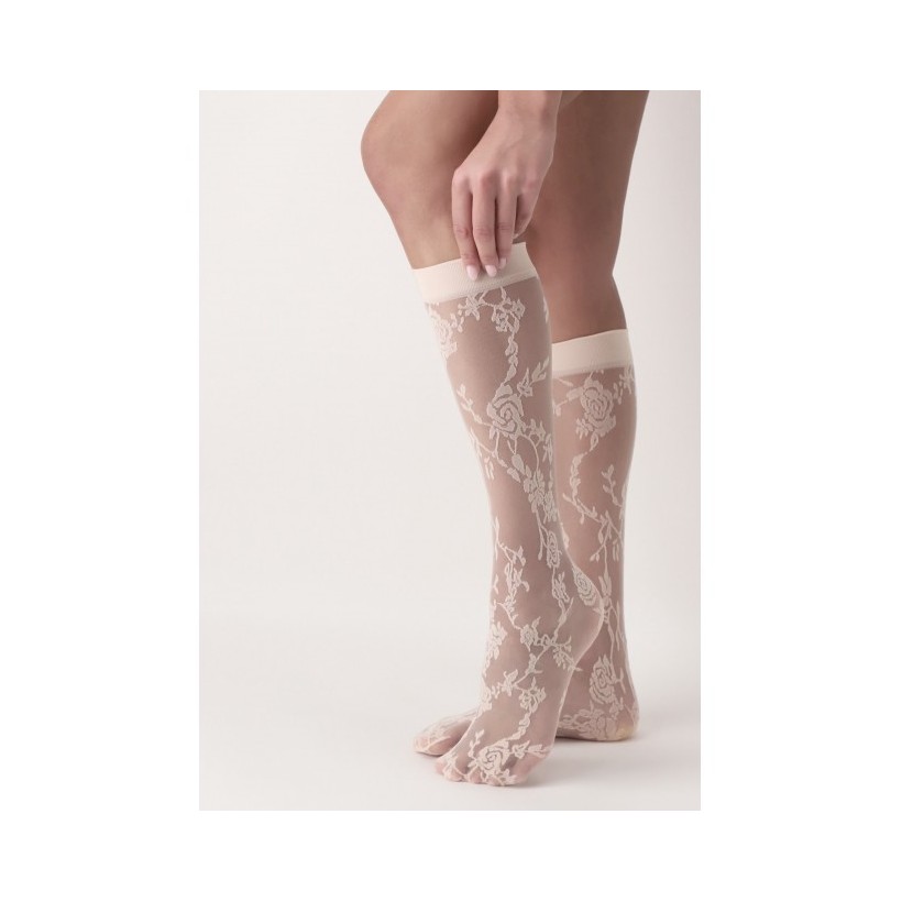 Mi-bas Fantaisie Gerbe Origami Couleur Bruyère - Taille M, Made In France