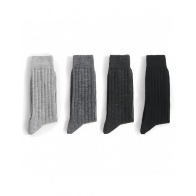 4 paires de chaussettes laine côte coloris : anthracite gris gris perle et noire marque Bonneterie de Roubaix