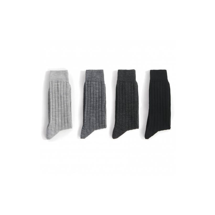 4 paires de chaussettes laine côte coloris : anthracite gris gris perle et noire marque Bonneterie de Roubaix