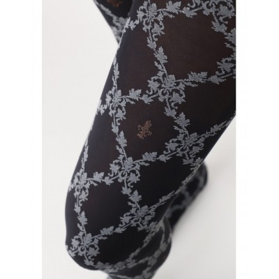 collant noir avec fleur de lys et motif feuilles