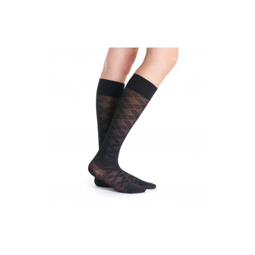 Chaussettes de contention fantaisie femme, losanges marque Elly