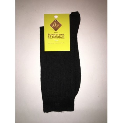 Mi-chaussette laine côte 5x1 noir marque Bonneterie de Roubaix