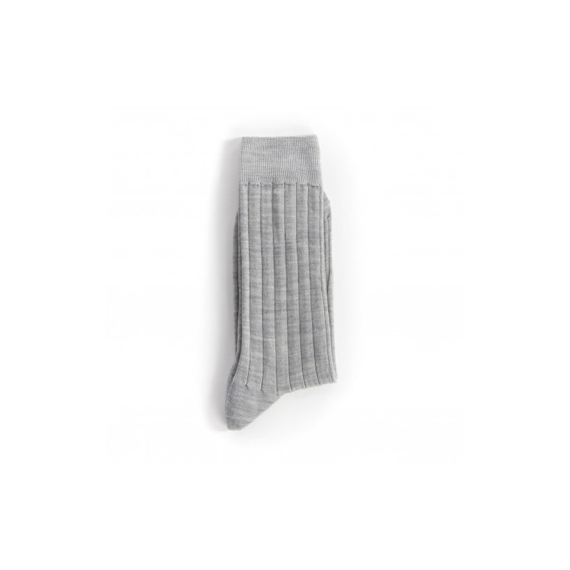 Mi-chaussette laine majoritaire gris perle côte 10x2 marque Bonneterie de Roubaix