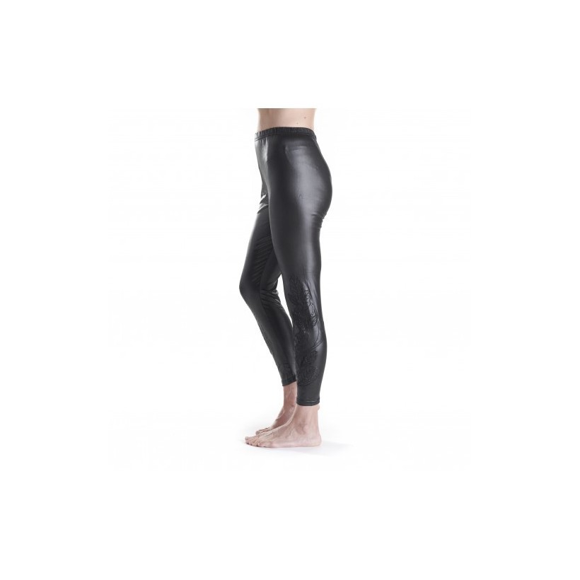 Leggings long brodé noir brillant femme